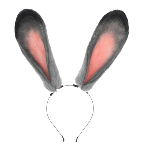 1 Stück Hasenohren-Stirnband,niedliches Plüsch-Hasenohren-Haarband,Plüsch Hasenohren Stirnband Haarbänder Kaninchenohren Haarreif Ostern Bunny Kostüm Cosplay Karneval Kinder Erwachsene (Grau) von Generic