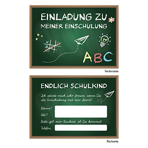 10 Einladungskarten DIN A6 zum Schulanfang Einschulung Schulstart 1.Schultag Schultüte und Tafel Kinder Schulkind ABC-Schütze Einladung von Generic