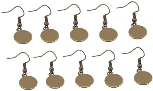 10 Stück Cabochon Ohrringe Haken Eisen rund Anhänger Ohrringe weiß mit Drahthaken für Frauen Mädchen Antik Bronze - 10 mm langlebig und attraktiv, Harz von Generic