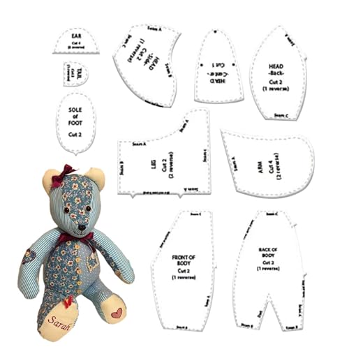 10 Stück Memory Bear Schnittmuster-Vorlage, Memory Bear Acryl-Schablonen-Lineal-Set, Quiltlineale und Vorlagen, Memory Bear-Muster für Schnittmuster für Anfänger von Generic