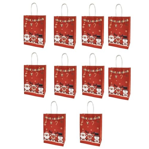 10 Stück Weihnachtstüten – wiederverwendbare Weihnachts-Tragetaschen, festliche Kraftpapiertüten | Goodie-Bags schaffen eine weihnachtliche Stimmung, können jederzeit wiederverwendet werden, mit Griff von Generic