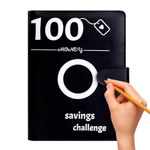 100 Envelope Saving Challenge, 5 Binder Notizbuch Set, Budget Planner, PU Leder Binder Geld Organizer Sparen, 5 Ringbuchordner für Finanzplaner Budget Sparen Mappe Cash Stuffing Startset von Generic