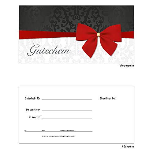 100 Gutscheine Gutscheinkarten Geschenkgutscheine – edel neutral Schleife Rot von Generic