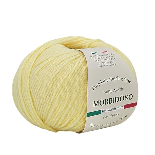 100 % Merinowolle, einlaufsicher, zum Häkeln und Stricken, Babywolle, feste Farben, 50 g, 150 m, für Bekleidungsdecken und vieles mehr (Pastellgelb 21) von Generic