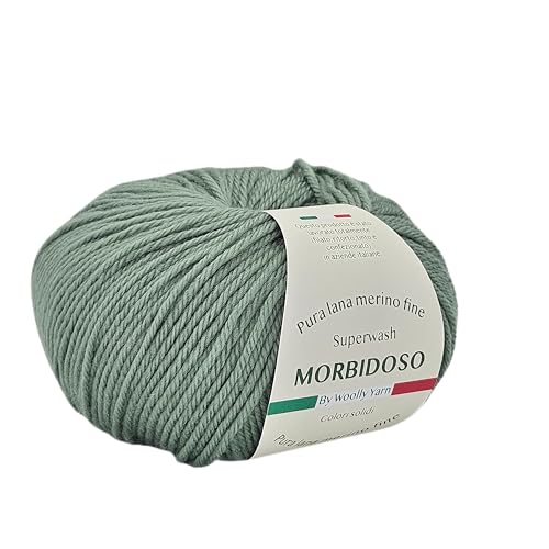 100 % Merinowolle, einlaufsicher, zum Häkeln und Stricken, Babywolle, feste Farben, 50 g, 150 m, für Bekleidungsdecken und vieles mehr (Salbeigrün 703) von Generic