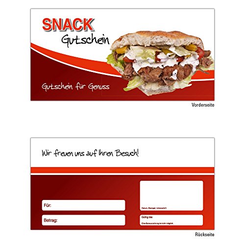 100 Snack Gutscheine Gutscheinkarten Geschenkgutscheine – edel neutral Pommes, Döner, Currywurst, Bude, Gastronomie, Restaurant, Bar und Imbiss von Generic