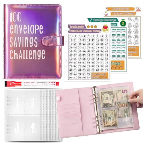 100 Spar-Challenge-Ordner, Umschlag-Spar-Challenge-Buch - Challenge-Geldbuch - Lustige Geld-Challenge-Geldumschläge, Budgetordner mit Tracker zum Geldsparen von Generic