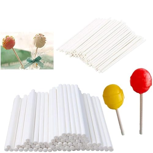 100 Stück Cake Pop Stiele,Cake Pop Stiele Aus Papier,Weiße Lollipop Sticks,Papier Lollipop Sticks,Mini Lutscher Papierstäbchen für Lutscher, Bonbons, Kuchen, Kekse und Desserts 15cm×3.5mm (White) von Generic