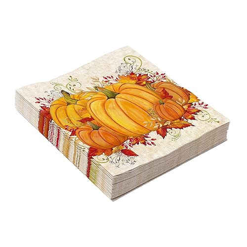 100 Stück Herbst Kürbis Papierservietten Thanksgiving Papierservietten Herbst Kürbis Mittagessen Servietten Ernte Party Abendessen Serviette Kürbisse Türkei Einwegserviette für Thanksgiving Herbst von Generic