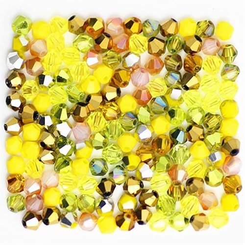 1000 Stück 4 mm Doppelkegel Kristallperlen Großhandel Perlen Mix Lot Facettierte Kristallglasperlen Perlen für Schmuckherstellung (Gelb Mehrfarbig) von Generic