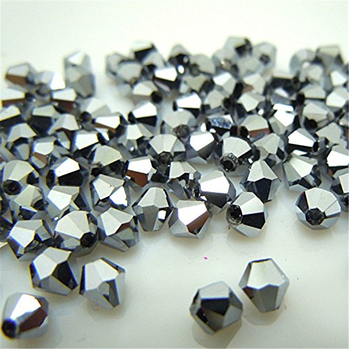 1000 Stück 4 mm Doppelkegel Kristallperlen Großhandel Perlen Mix Lot Facettierte Kristallglasperlen Perlen für Schmuckherstellung (glänzendes Silber) von Generic