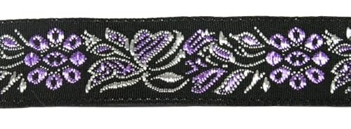 10m Jacquard Borten Webband Blumen 16mm breit Farbe: Violett-Silber TH15-3-violett von Generic