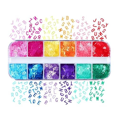 12 Fächer/Box Englische Buchstaben Glitzer Pailletten Flocken Harz UV Epoxy Form Füllungen Nail Art Dekorationen DIY Handwerk Dekor Glitzer von Generic