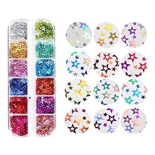 12 Gitter/Box Glitter Hohle Sterne Form Pailletten Epoxidharz Füllung DIY Handwerk Schmuck Herstellung Nail Art 12 Gitter/Box Glitter Hohle Sterne Form Pailletten von Generic