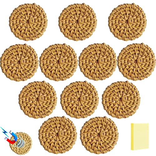 12 Stück Boho-Kühlschrankmagnete, Rattan-Kühlschrankmagnete, starke magnetische dekorative Magnete, Schrankmagnet, Geschirrspülermagnet + 100 Blatt/Block selbstklebende Notizblöcke (natürliche Farbe) von Generic