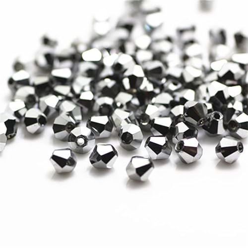 1300 Stück 3 mm Doppelkegel-Kristallperlen, bunte Glasperlen für Schmuck, Perlenbedarf, handgefertigtes Handwerk, DIY-Perlenprojekte, Armbänder, Halsketten, Ohrringe, Schmuck (glänzendes Silber) von Generic