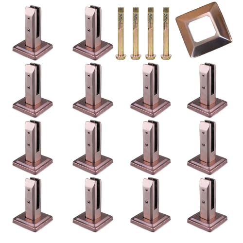 14 StüCk Quadratische, Robuste Glasklemmen Aus Edelstahl 304, Klemmen FüR Poolzaun-GeläNderpfosten FüR GlasstäRken Von 10–14 Mm (3/8–9/16 Zoll),Rose Gold,160mm von Generic