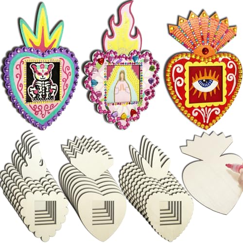 15 Sets unlackierter Holzrahmen mit heiligem Herzen, Retablo-Rahmen, blanko, mexikanisches Milagros-Herz, Dia De Los Muertos, Gedenk-Bilderrahmen für den Tag der Toten, Heimdekoration 15 Sets unlackierter Holzrahmen mit heiligem Herzen, Retablo-Rahmen, blanko, mexikanisches Milagros-Herz, Dia De Los Muertos, Gedenk-Bilderrahmen für den Tag der Toten, Heimdekoration von Generic