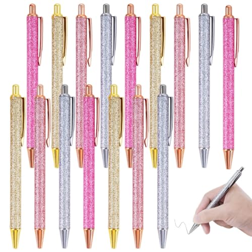 16-teiliges glitzerndes Kugelschreiber-Set, einziehbares Design mit 1 mm mittlerer Spitze, rotgoldene Metallstifte in 4 glitzernden Farben, schwarze Tinte für Büro- und Geschenkzwecke 16-teiliges glitzerndes Kugelschreiber-Set, einziehbares Design mit 1 mm mittlerer Spitze, rotgoldene Metallstifte in 4 glitzernden Farben, schwarze Tinte für Büro- und Geschenkzwecke von Generic