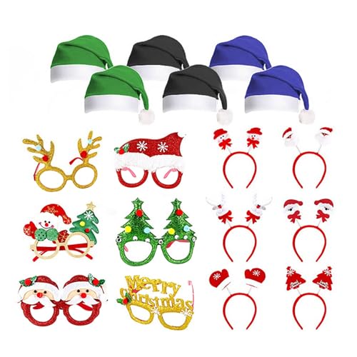 18 Pcs Weihnachts Party Zubehör mit glitzernden Gläsern und Hüten für Partys Fotokabinen Requisiten Weihnachts Damen Weihnachtsdekorationen für draußen von Generic