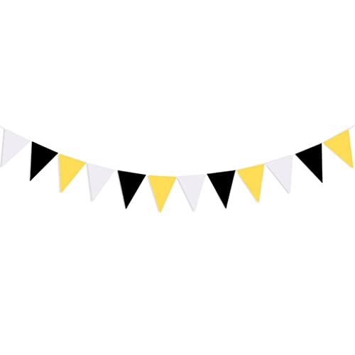 1pc Dreieck Flagge Bunting Banner, 2,8 m gelb schwarz weiß weißes Wimpel, Stoff Girlande zum Geburtstag Hochzeits Geburtstag von Generic