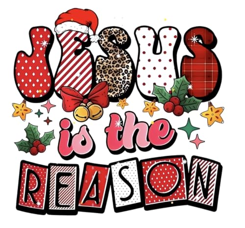 1pc Festive Christmas Season Iron on Direct to Film Transfer Green Girl Jesus is The Reason Black Girl Christmas Sneakers Ugly Sweater Christmas Tree DIY Patches (008) von Generic