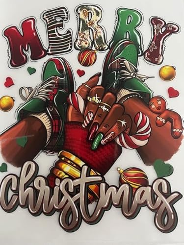 1pc Festive Christmas Season Iron on Direct to Film Transfer Green Girl Jesus is The Reason Black Girl Christmas Sneakers Ugly Sweater Christmas Tree DIY Patches (010) von Generic