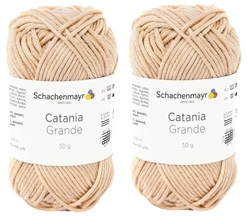 2 Knäuel Schachenmayr Catania Grande Garn, dicker als Catania Originals, merzerisiertes Baumwollgarn zum Häkeln und Stricken, Pullovergarn, Amigurumi-Garn, 4 mittelgroßes Kammgarn (3212 Sand) von Generic