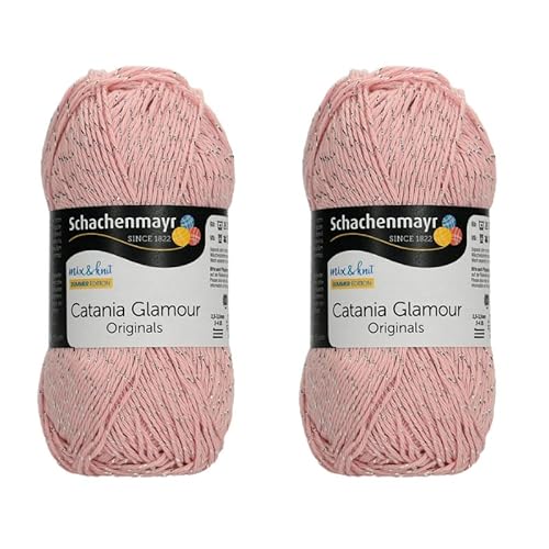 Schachenmayr Catania Glamour 2 Knäuel, lose glitzernde Baumwolle, metallisch, weiches Garn, einfaches Häkeln und Stricken, fein glänzend, helles Puder von Generic