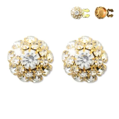 2 PCS Rhinestone Shirt Buttons, Rhinestone Button Covers for Women, Detachable Shirt Button Clips Buttons Jewelry, Flower Sleeve No Sew Instant Button Clip (Golden) von Generic