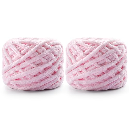 2 Pack Chunky Chenille Garn zum Häkeln - 148 Yards weiches Babydeckengarn - Plüsch Flauschiges Garn zum Stricken Basteln, Amigurumi - Anfängergarn 7oz/200g (Hellrosa) von Generic