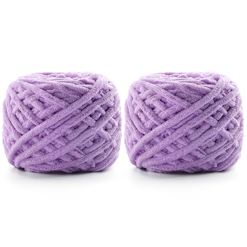 2 Pack Chunky Chenille Garn zum Häkeln - 148 Yards weiches Babydeckengarn - Plüsch Flauschiges Garn zum Stricken Basteln, Amigurumi - Anfängergarn 7oz/200g (Lavendel) von Generic