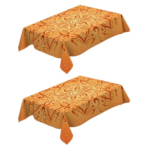 Generic 2 Stück Tischtuch Abstrakter Druck Orange Farbe 140x180 cm Wasserdicht Tischdecken, Rechteckige Tischdecke Party Deko Tischdecke Abendessen Tischdekoration Pflegeleicht Waschbar von Generic