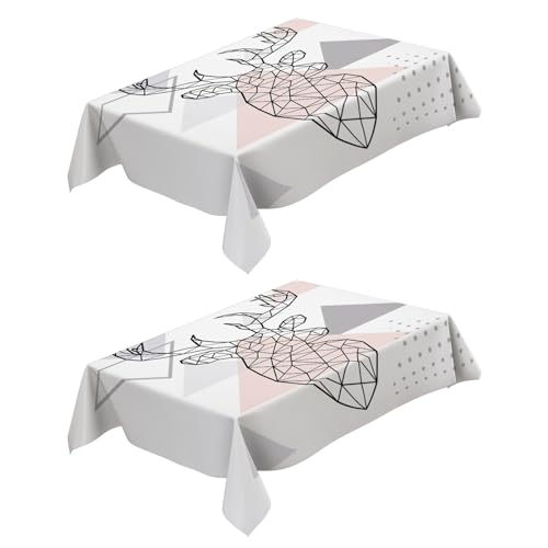 2 Stück Tischtuch Geometrischer Hirsch 120x160 cm Wasserdicht Tischdecken, Rechteckige Tischdecke Party Deko Tischdecke Abendessen Tischdekoration Pflegeleicht Waschbar von Generic