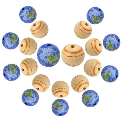 20 Pcs Holzperlen Planet Perforierte Holzperlen Erde Druck Runde Lose Perlen Farbenfrohe Holzperlen Für Schmuckherstellung von Generic