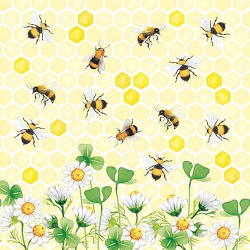 20 Stück 6,5 Bienen-Servietten für Serviettentechnik, Bienen-Dinner-Servietten, Papierservietten, Cocktail-Servietten, niedliche Honigbienenen-Servietten, Decoupage-Servietten mit Bienen, dekorative von Generic