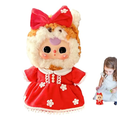 20 cm Plüschpuppenkleidung,20 cm Plüschpuppenkleidungsset,Cartoon Puppenzubehör Kleidung | Gefüllte Puppen-Outfit-Kleidung, Weihnachts-Themenkleid für Plüschpuppe, kleines Puppenzubehör-Kleid von Generic