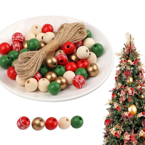 200 Stück Weihnachts-Holzperlen – Weihnachts-Schneeflocken-Holzperlen | Bunte runde Zuckerstangenperlen, Bauernhaus-Bastelperlen mit Loch, Weihnachtsbasteln für Erwachsene von Generic