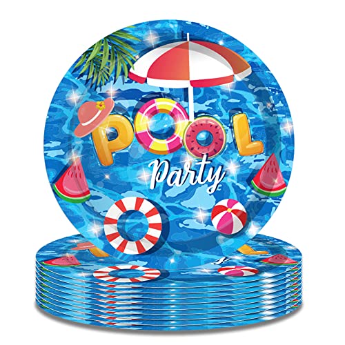 24 Stück 17,8 cm Pool Schwimmen Pappteller Hawaii Pool Schwimmrunden Thema Pool Schwimmrunden Einweggeschirr Partyzubehör für Kindergeburtstag Party Dekorationen und Babyparty von Generic