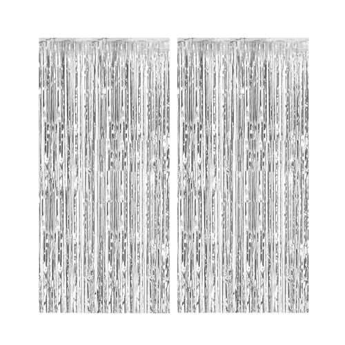 2Pcs Foil Fringe Curtains Lametta Vorhänge Glitzer Metallic Party Vorhänge Foto Hintergrund Folien Luftschlangen Deko für Geburtstag Hochzeit Weihnachten Party Dekoration (Silber) von Generic