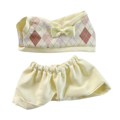 2X Plüschpuppe Karierte Kleidung Kostüme weich für Kinder stilvolle abnehmbare entzückende Ankleideanhänger Puppen-Outfits für 17cm Puppe, Gelbe Hose von Generic