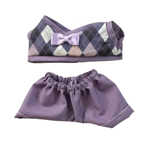 2X Plüschpuppe Karierte Kleidung Kostüme weich für Kinder stilvolle abnehmbare entzückende Ankleideanhänger Puppen-Outfits für 17cm Puppe, Lila Hosen von Generic