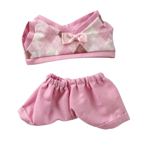 2X Plüschpuppe Karierte Kleidung Kostüme weich für Kinder stilvolle abnehmbare entzückende Ankleideanhänger Puppen-Outfits für 17cm Puppe, Rosa Hose von Generic