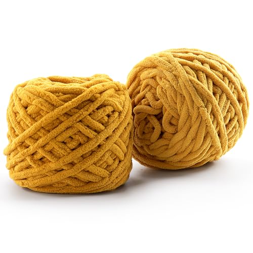 2er-Pack grobes Chenille-Garn zum Häkeln – 148 Yards weiches Babydeckengarn – flauschiges Plüschgarn zum Stricken und Basteln, Amigurumi – Anfängergarn 200 g (Kurkuma) von Generic