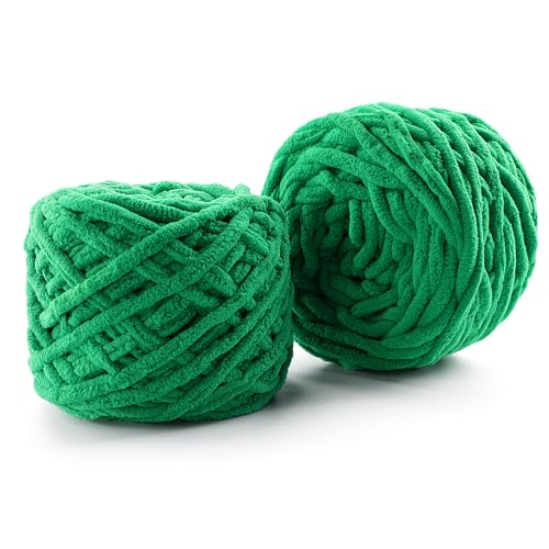 2er-Pack grobes Chenille-Garn zum Häkeln – 148 Yards weiches Babydeckengarn – flauschiges Plüschgarn zum Stricken von Handwerk, Amigurumi – Anfängergarn 200 g (Hellgrün) von Generic