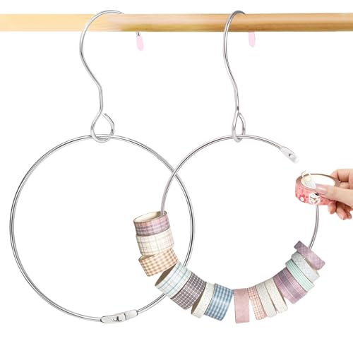 2x Tape Organizer Ring - Washi Tape Organizer | Washi Tape Halter mit großem Haken | Speicherring für Papierband | Washi Tapes Closet Organizer Rack Ring für Netz, Häkeln, Klebeband, Schlüssel von Generic