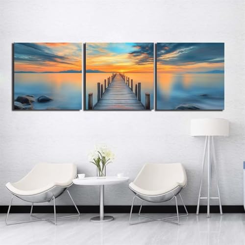 3 Pack DIY 5D Diamond Painting Kit, 3 Teilig Diamond Painting Bilder Erwachsene Full Diamant Stickerei Malerei Crystal Strass Kunsthandwerk für Haus Home Wand Dekor Sunset Pier Round 40x120cm Y2461 von Generic