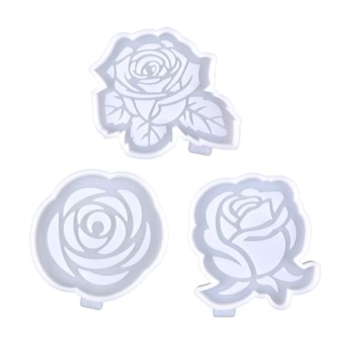 3 Stück Harz Untersetzer Formen Set Untersetzer Silikonformen Rose Blume Form Epoxidharz Formen Für Harz Gießen DIY Cup Pads von Generic