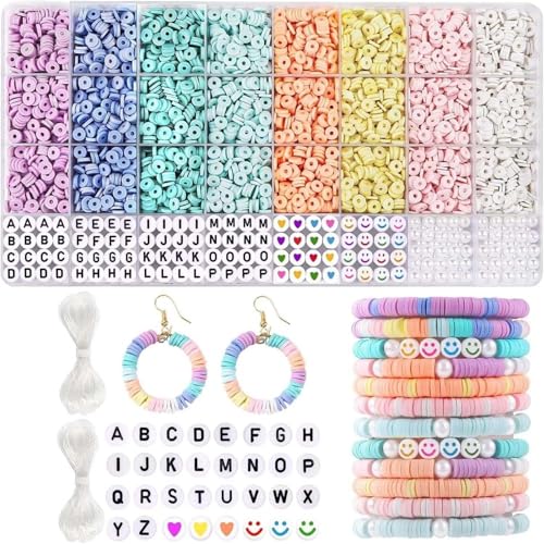 3860 Stück Tonperlen Armbandherstellungsset 8 Pastellfarben Polymerperlen for Mädchen Erwachsene for DIY Schmuck Freundschaftsarmband von Generic