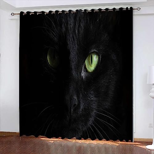 3D Blackout Vorhänge Ösen Gardinen 150 X 166 cm Tier Katze 3D Vorhänge Blickdicht 2Er Set Thermo-Verdunklungsgardine Gardine Mit Ösen Thermogardinen Für Wohnzimmer Schlafzimmer-9S9C-K0L von Generic